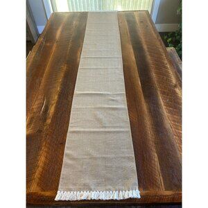 Beige Table Runner With Fringe Edges Approx  71.5" x 12.5" 99% Polyester 1% Cott